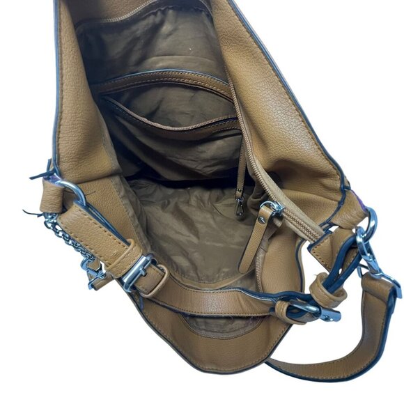 Chillx Tan Faux Leather Studded Shoulder Bag  Multiple Compartments Purse - Picture 4 of 9